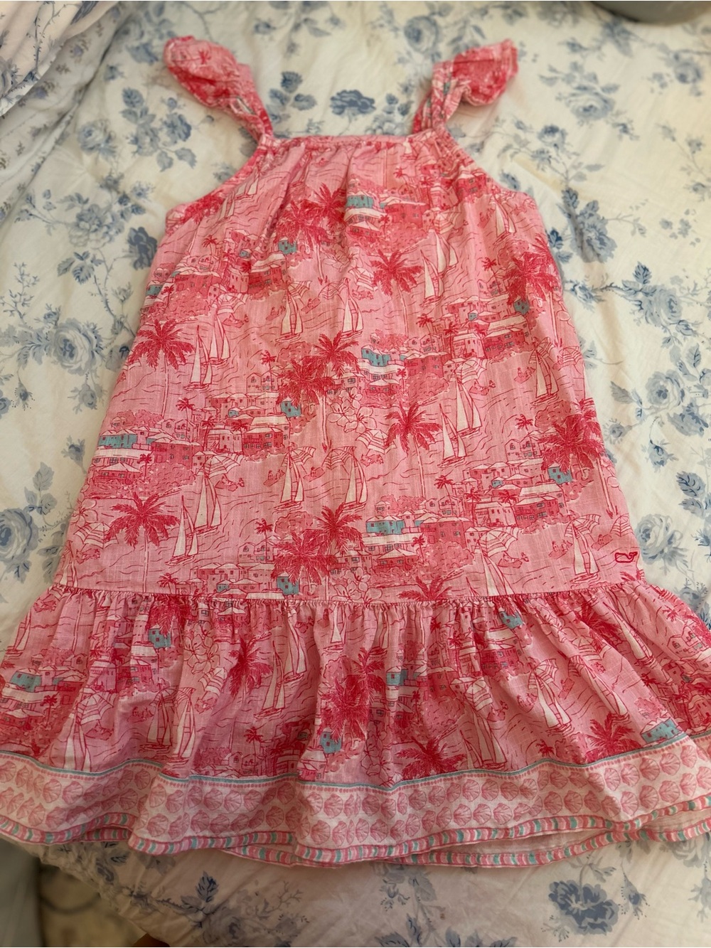 Vineyard Vines Girls Pink Tropical Dress Size Small 7-8